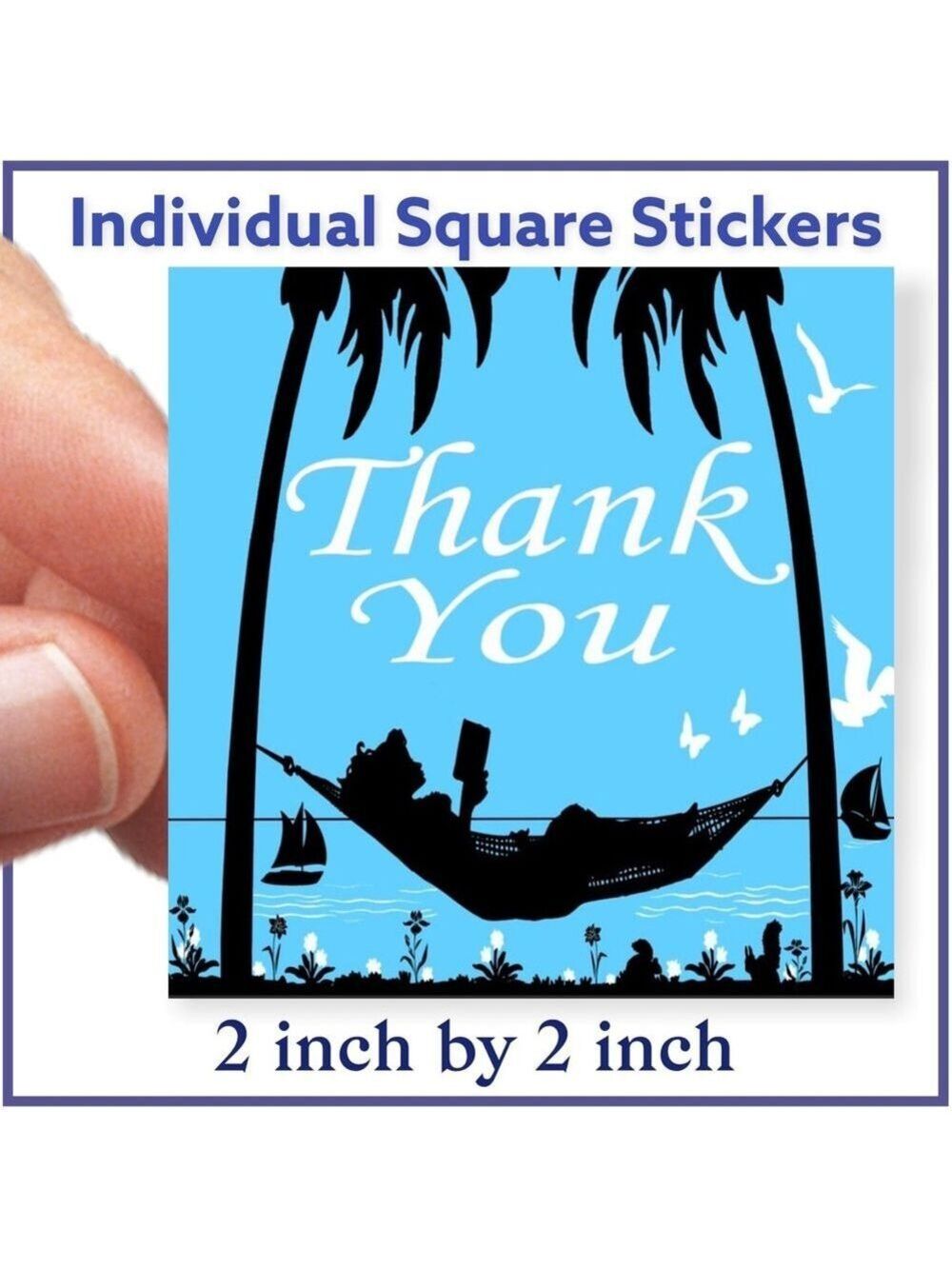 100 (2x2 Inch) Square Stickers, Hammock Girl, High Gloss, Thank You